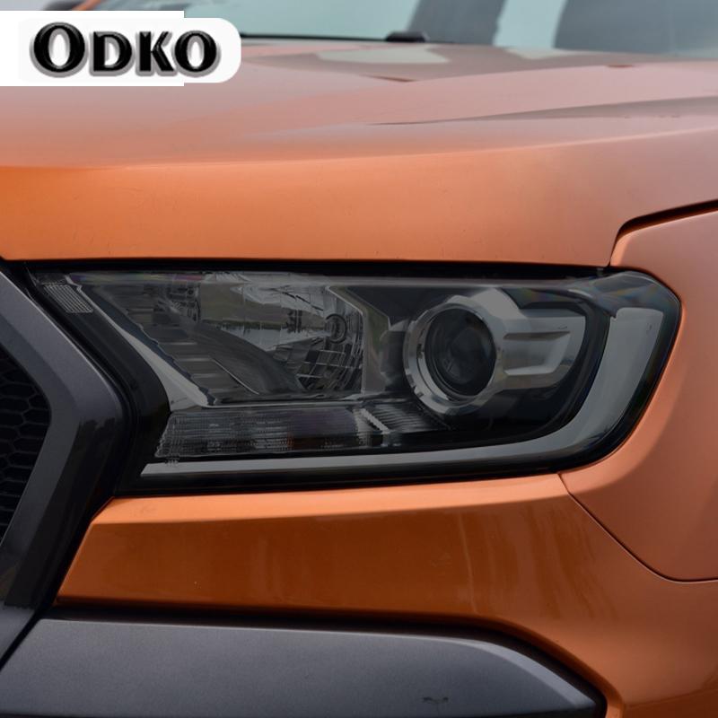 2 Pcs Car Headlight Tint Black Protective Film Transparent TPU Sticker Accessories For Ford Ranger Wildtrak Raptor 2015-Present