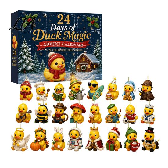 Hanging Tree Ornaments 24 Days Christmas Animal Advent Calendar with Cute 2D Acrylic Dog/Cat/Cow/Duck/Flamingo Decor Ornaments, Decorations