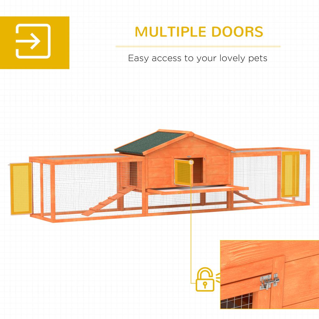 Wooden Rabbit Hutch With Run Tray Ramps Asphalt Roof 309 X 70 X 87cm Orange
