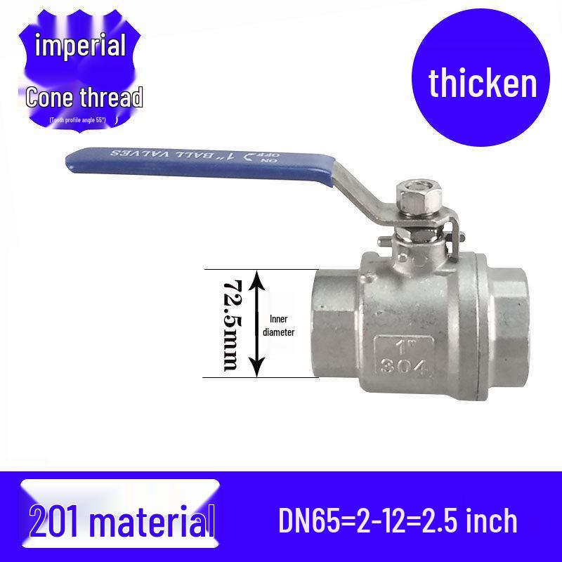 201/304 Stainless Steel Female Thread Ball Valve, Two-Piece, Sizes 1/2", 3/4", 1", 2" (DN15-20)