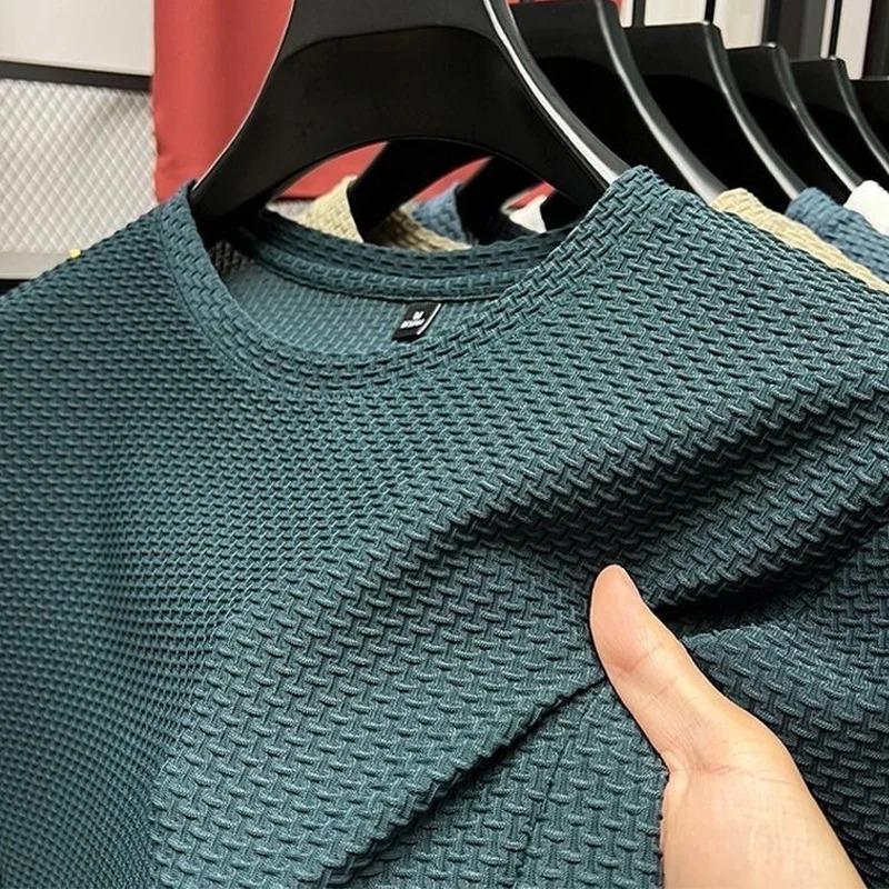 M-5XL летняя мужская футболка с круглым вырезом и короткими рукавами, устойчивая к морщинам и дышащая верхняя текстура, универсальная ткань для отдыха