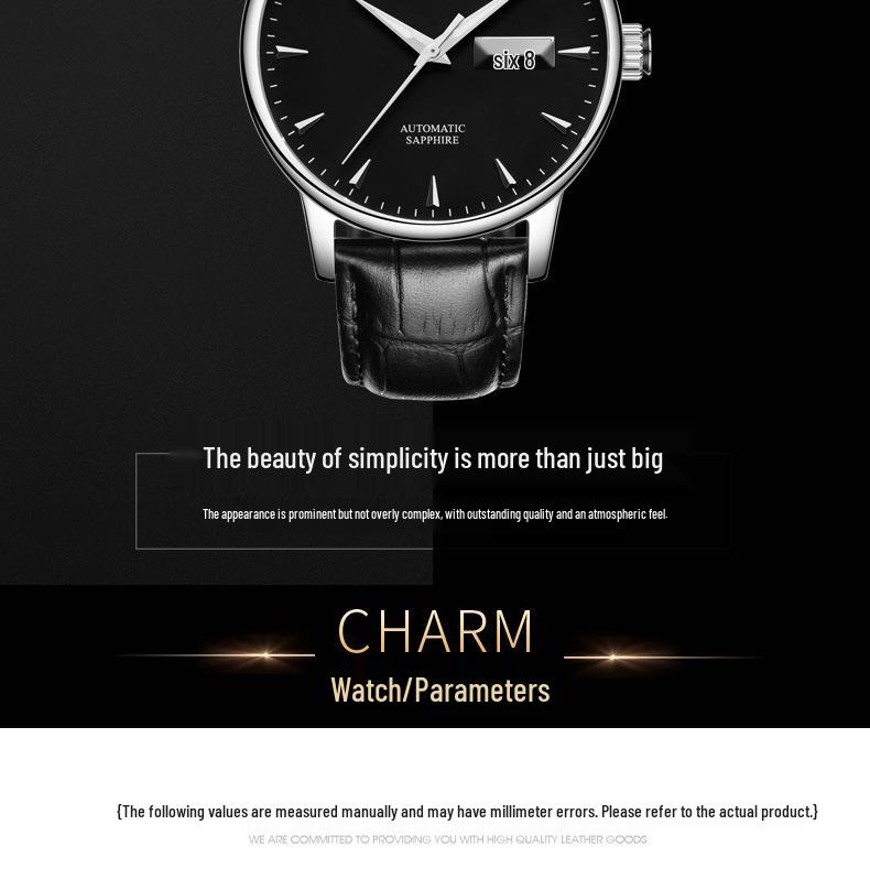 Механические мужские часы высокого класса швейцарского производства со стальным браслетом, двойной датой, водонепроницаемым корпусом - новый оригинальный деловой стиль