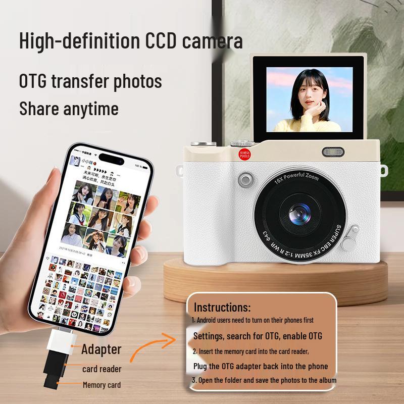 Retro Flip-Style CCD Camera & Camcorder: Portable Long-Zoom Digital Student Device for Photo & Video
