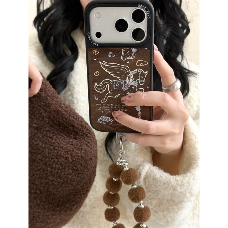 Коричневый Бархатный Чехол для iPhone с Ангелом и Лошадью для 17/16 Pro Max/15/14