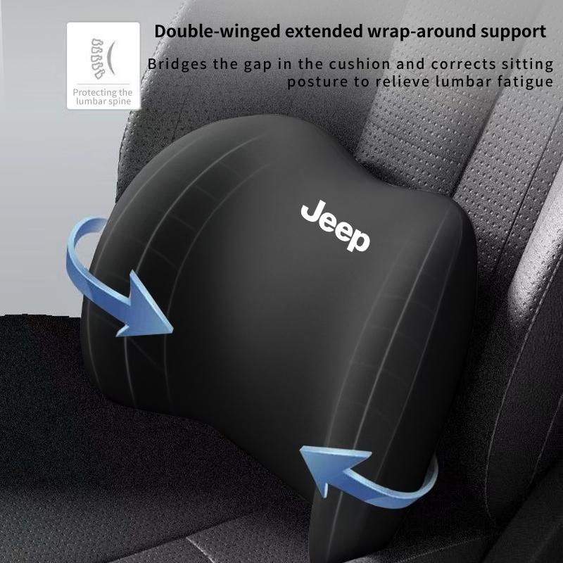 FJN1 Car 3D Headrest Lumbar Support Leather Neck Pillow Waist Cushion For Jeep Grand Cherokee Compass Patriot Renegade Wrangler Liber