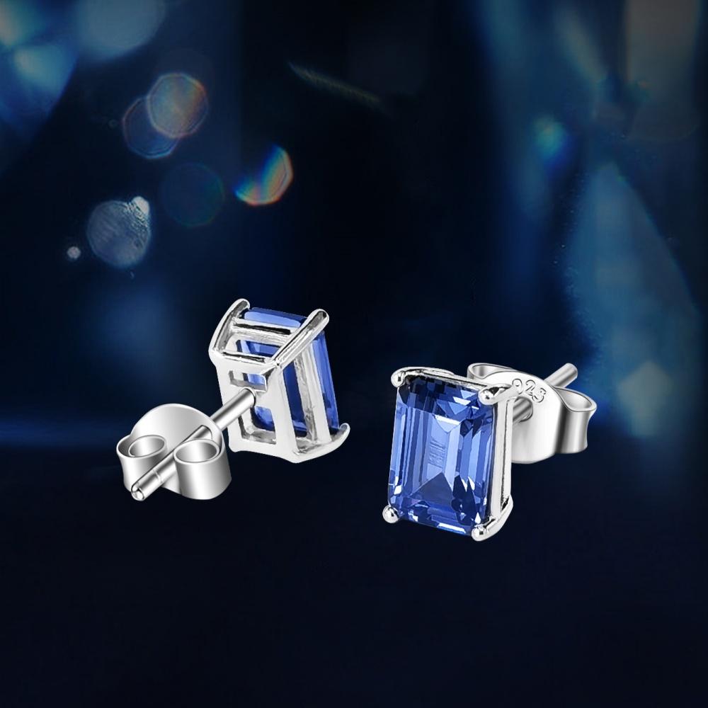 Tanzanite Stud Earrings Jewelry Womens Silver Rectangle Earrings