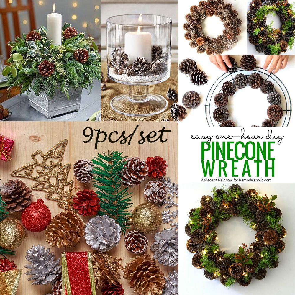 9Pcs/set DIY Craft Party Xmas Pine Nuts Hanging Ball Christmas Tree Ornament Pinecone