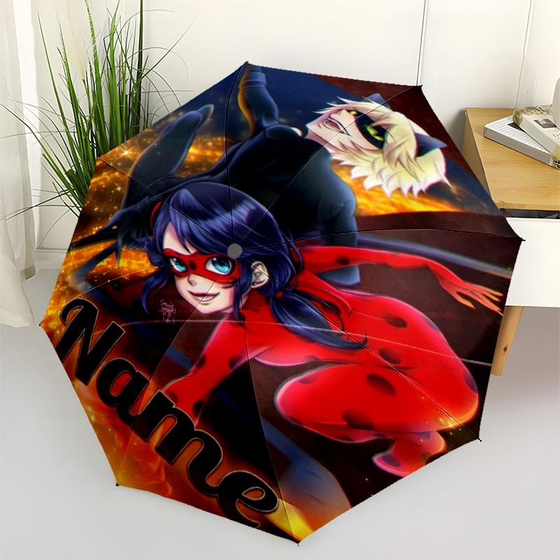 Custom Name Ladybug Theme Automatic Umbrella, Lightweight & Portable, 8 Rib, Perfect for Outdoor Travel, Birthdays, Christmas, Gifts.
