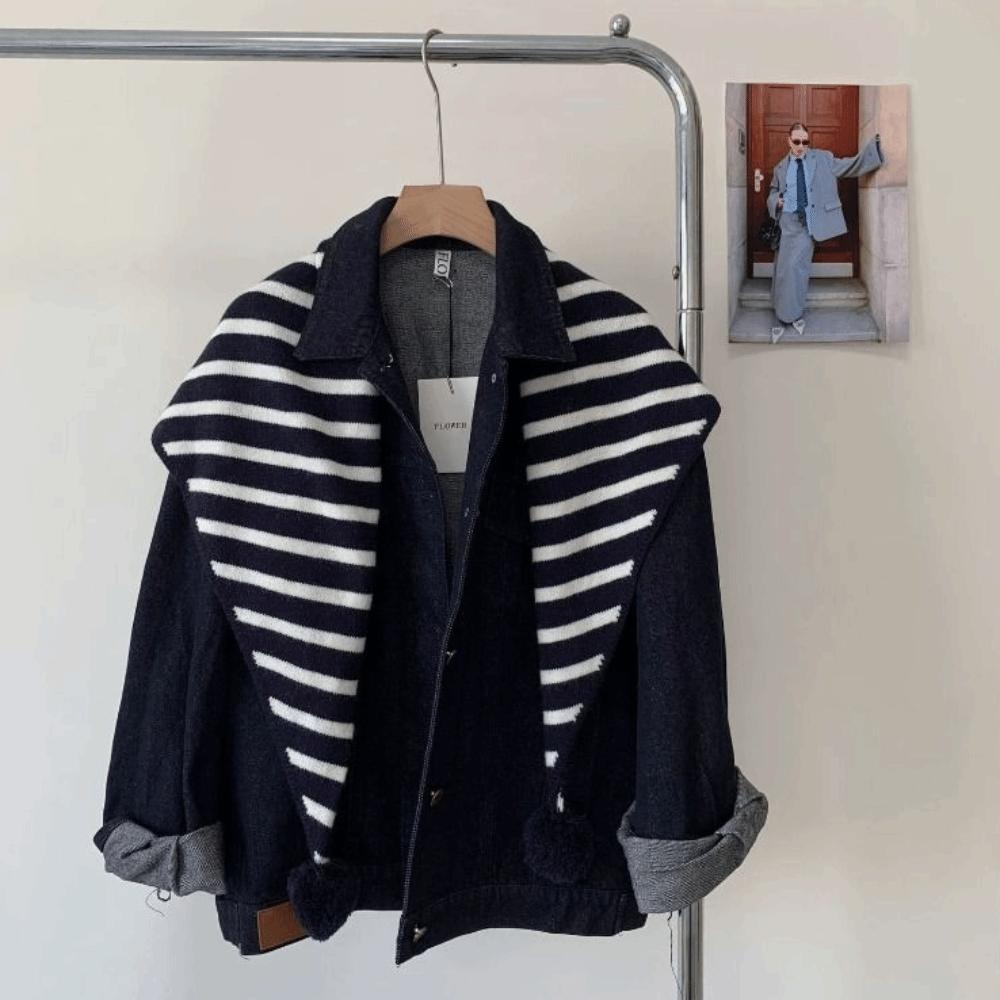 Long Triangular Knitted Shawl Thicken Stripe Scarf Simple Winter Cashmere Scarves Women/Men