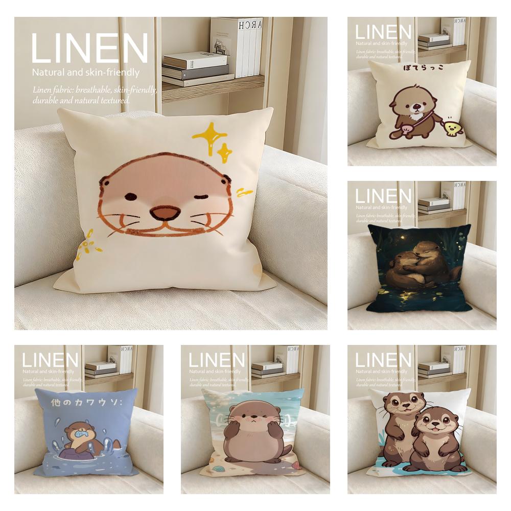 Cute Otter Moonlight Cushion Cover Pillowcase Set Pcs x x Breathable Washable Sofa Cushion Cover