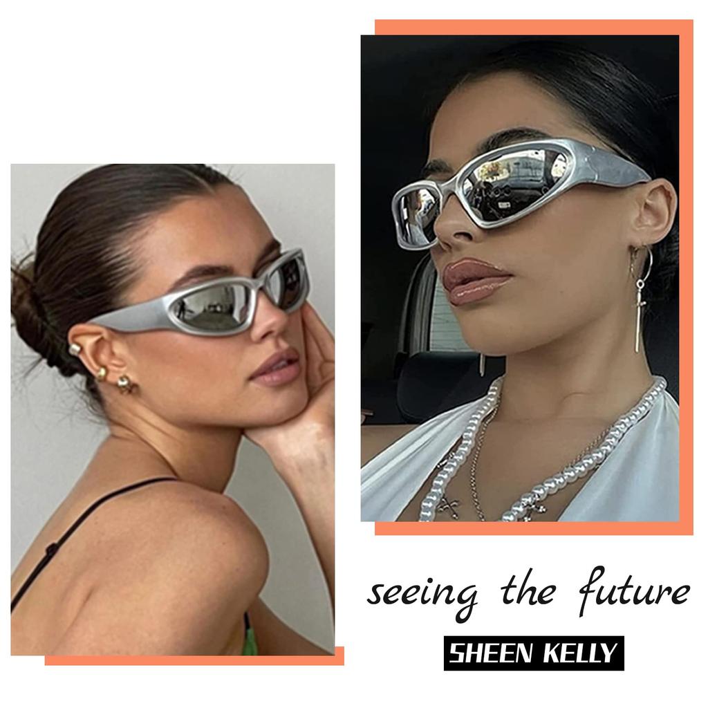 SHEEN KELLY Поляризованные Окружающие Зеркальные Спортивные Очки Swift Овальные Y2K Мужские Солнцезащитные Очки, Женские Солнцезащитные Очки, Черные/Серебристые, (желтый)