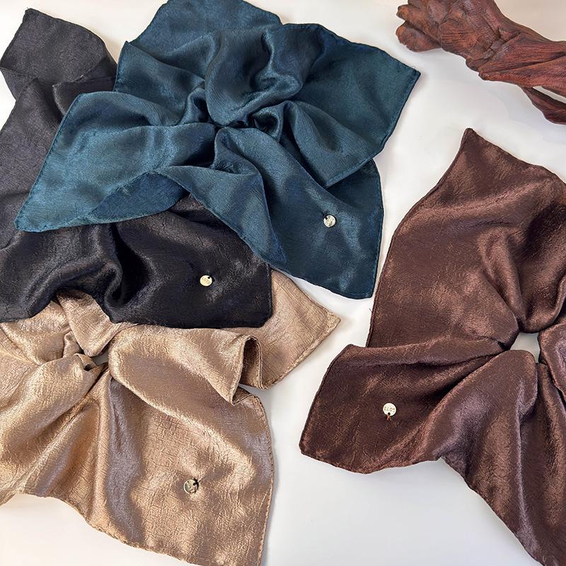 Retro Solid Silky Texture Satin Scarf Hair Scrunchies Large Headbands Womens Temperament Hair Rope Female Party Hair Accessories