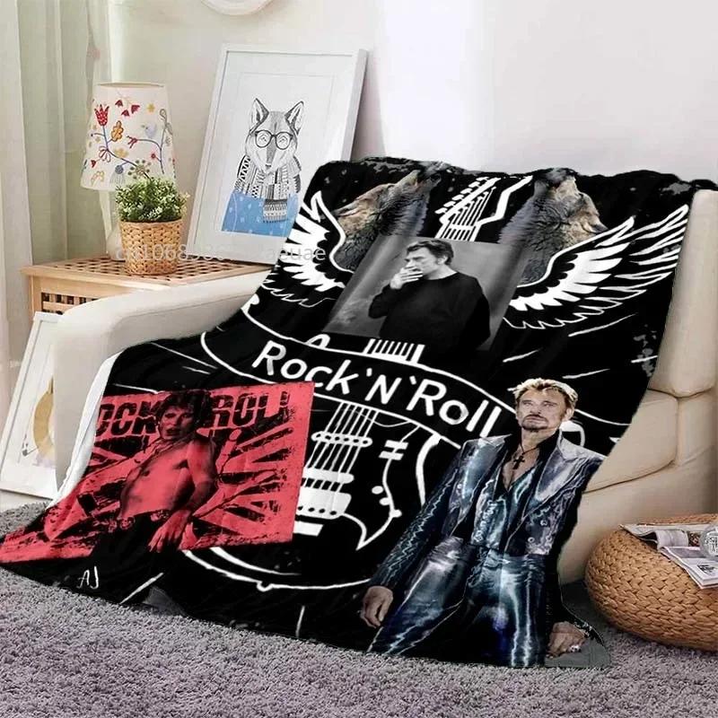 Rock Star Johnny Hallyday Flannel Blanket Rock'n Roll Soft Cover Lightweight Warm Plush Bed Sofa Chair Blanket