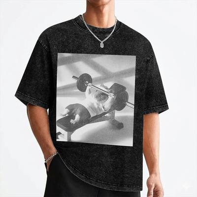 Hamster Gym Weight Lifting Meme T Shirts Washed Short Sleeve Harajuku T-Shirts Novelty Men Women Streetwear Printed Tops Tees