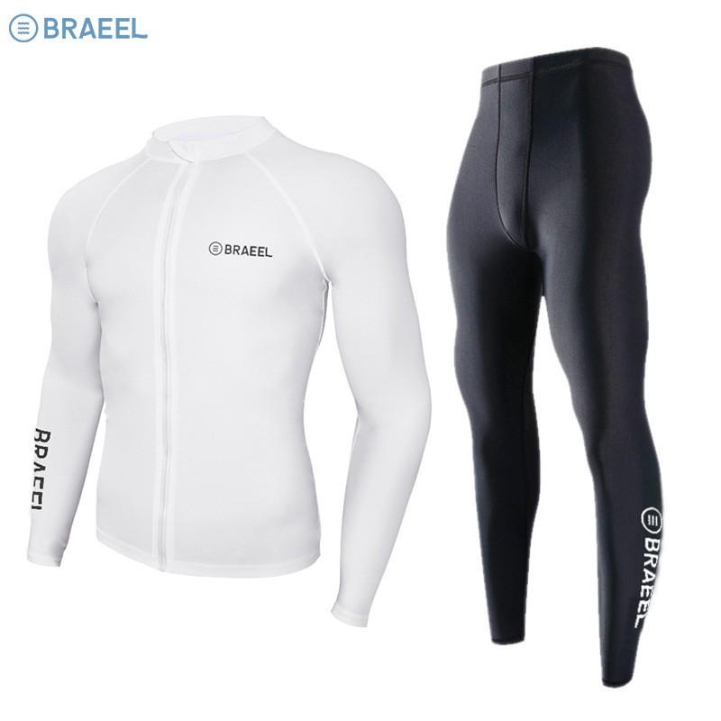 Mens UV Protection Rash Guard Set Long Sleeve Top Pants Quick Dry Swimwear Snorkeling Diving Surfing