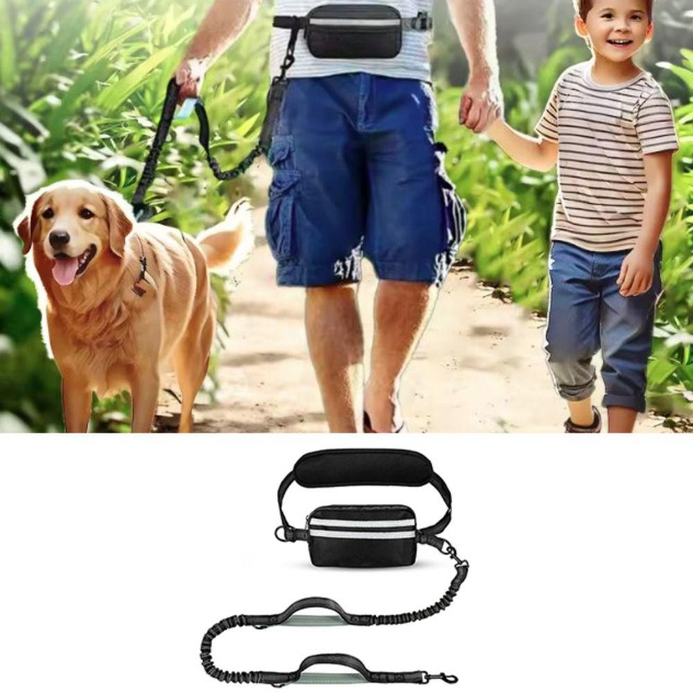 Reflective Strip Dog Running Waist Leash Retractable Double/Single Rope Dong Walking Leash Adjustable Waist Belt Padded Handles
