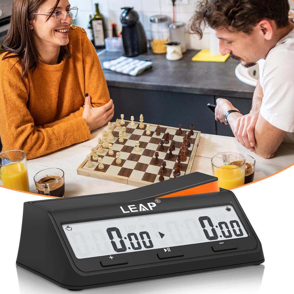 LEAP PQ9917 Chess Clock Digital Chess Timer for Board Game and Chess Timer with Bonus Delay Count Down up Alarm Black/Orange3