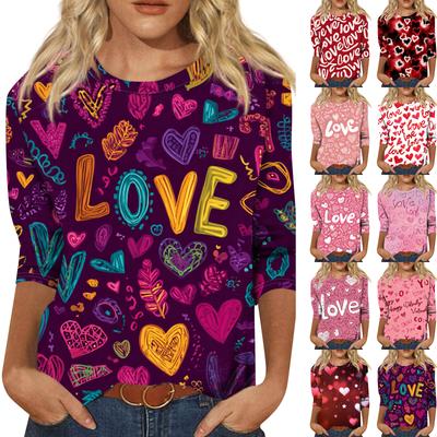 Женский модный повседневный пуловер с рукавом три четверти, принтом ко Дню святого Валентина и круглым вырезом