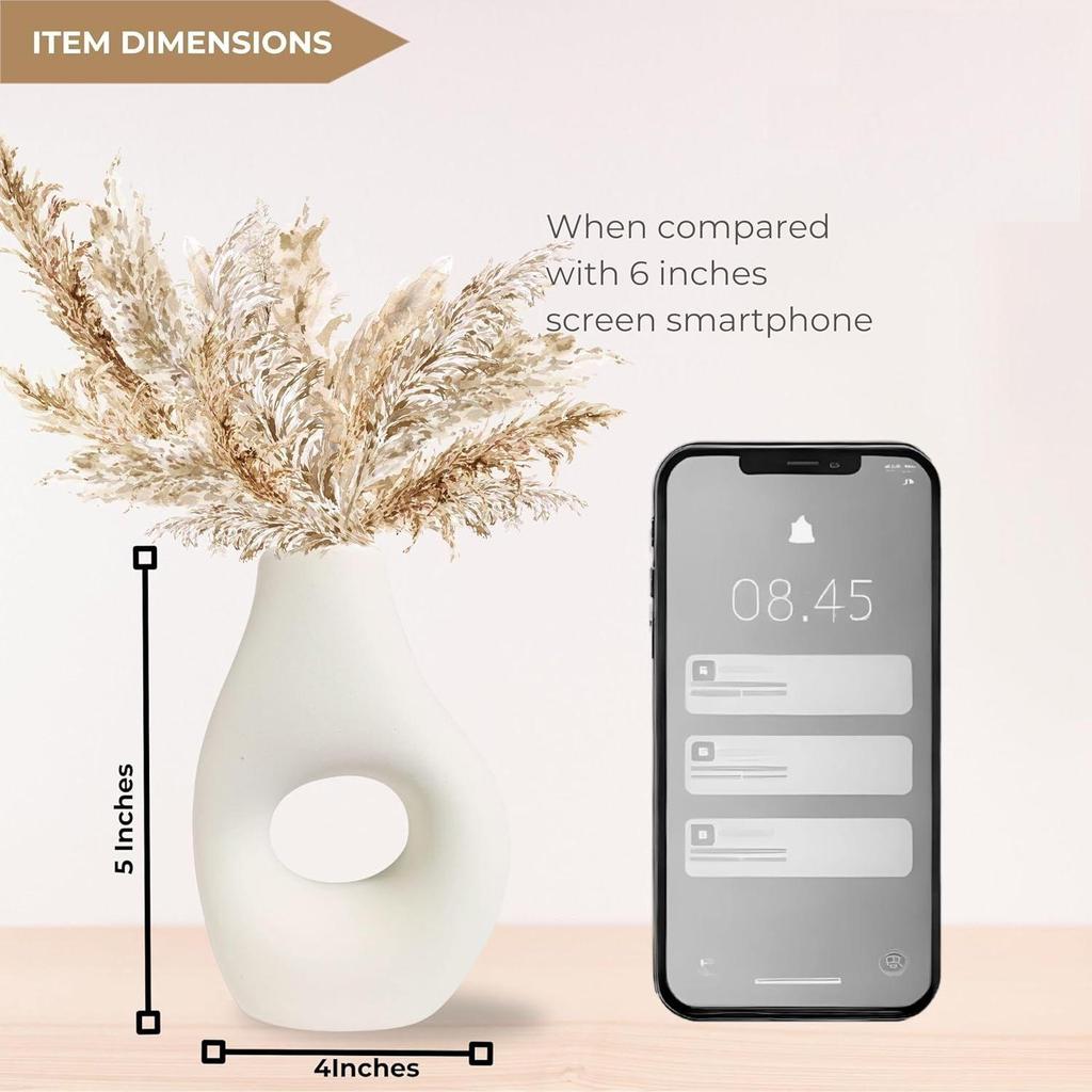 Latest Ceramic 'Uneven Donut Vase' 5 Inch - Set of 1 | Decorative Donut Vase for Dried Flowers and Pampas Grass | Vases for Home Decor,