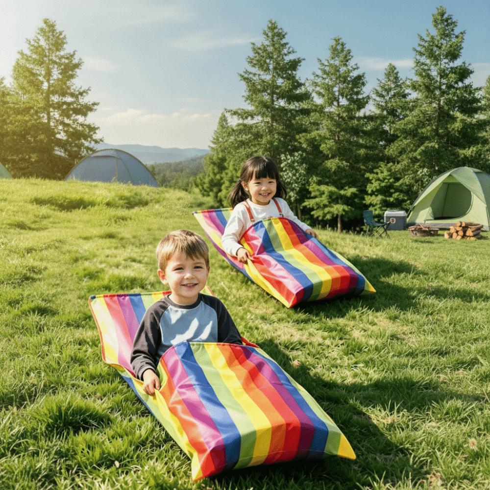 Waterproof Kids Grass Skiing Bag Foldable Rainbow Grass Dragging Mat Cooperative Game