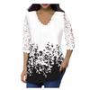 Women's Lace 3/4 Sleeve V Neck T Shirt Ladies Floral Blouse Tunic Tops Plus Size