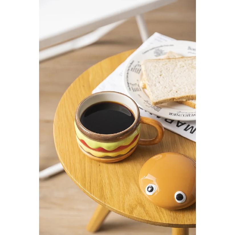 300ML Coffee Mugs Creative Hamburger Shaped Water Cup with Lid Cute and Cute Breakfast Cup Large Capacity Ceramic Hamburger Mug