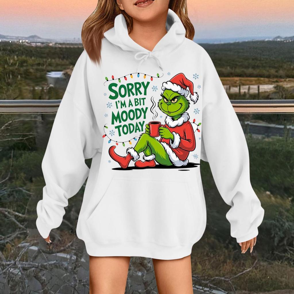 Children's Fashionable Casual Long-sleeved Loose Christmas Print Pullover Hooded Sweatshirt