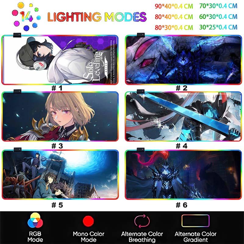 RGB-подсветка Коврик для мыши Аниме Solo Leveling Милые Аниме Девушки Большой Геймерские Аксессуары Overwatched Коврик для мыши Нескользящий Коврик для клавиатуры
