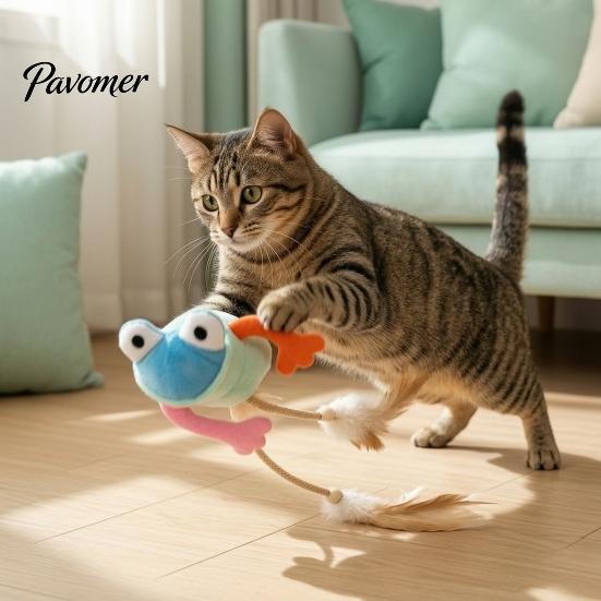 Игрушка для самостоятельной игры кошек, развивающая, Плюшевая лягушка, Интерактивная игрушка для котят с колокольчиком и перьями, Игрушки для домашних кошек, Плетеная веревка, Длинноногая лягушка,