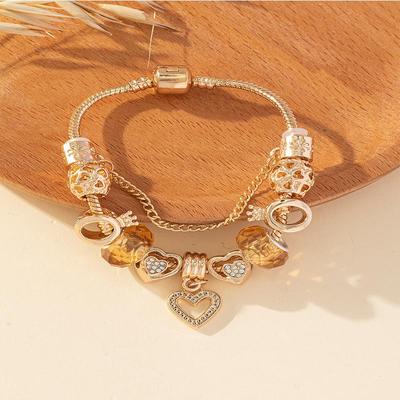 Браслет из бисера Panjia DIY с подвеской Love, короной, кристаллом в форме сердца и медными бусинами