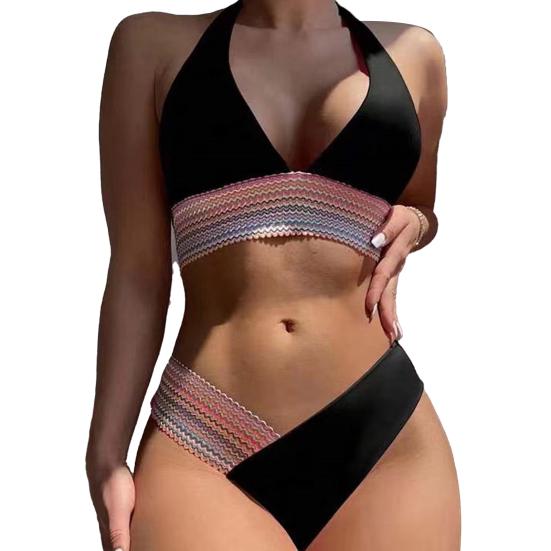 2Pcs/Set Women Summer Bikini Set Halter Backless Bra High Waist Swimming Trunks
