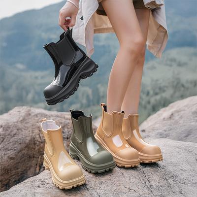 Женские модные резиновые сапоги, Толстоподошвенные сапоги на платформе, Нескользящие водонепроницаемые сапоги, Взрослые резиновые сапоги средней высоты