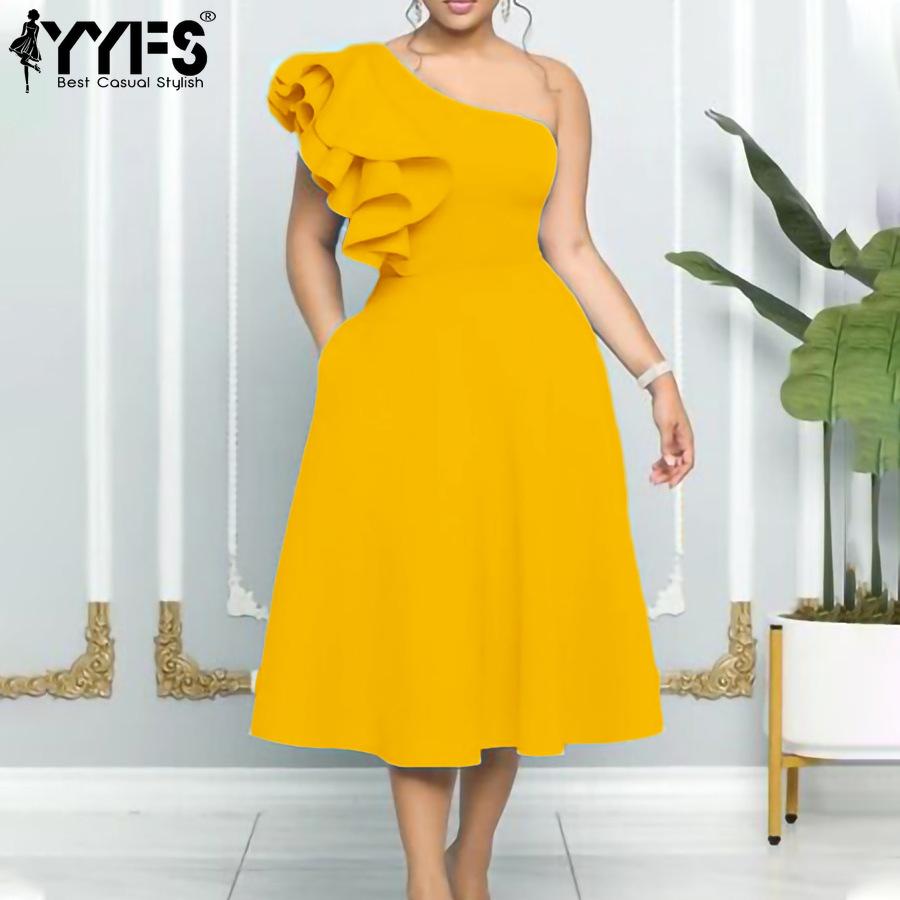 YYFS Женская мода лето весна однотонный принт без рукавов косой воротник высокая талия повседневные платья