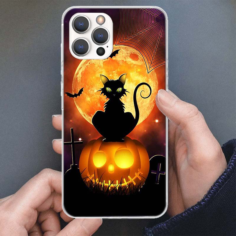 Halloween Happy Holiday Cat Pumpkin Phone Case For Apple iPhone 16 15 14 13 12 11 Pro Max Mini XS XR X 7 Plus 8 + SE Soft Silico