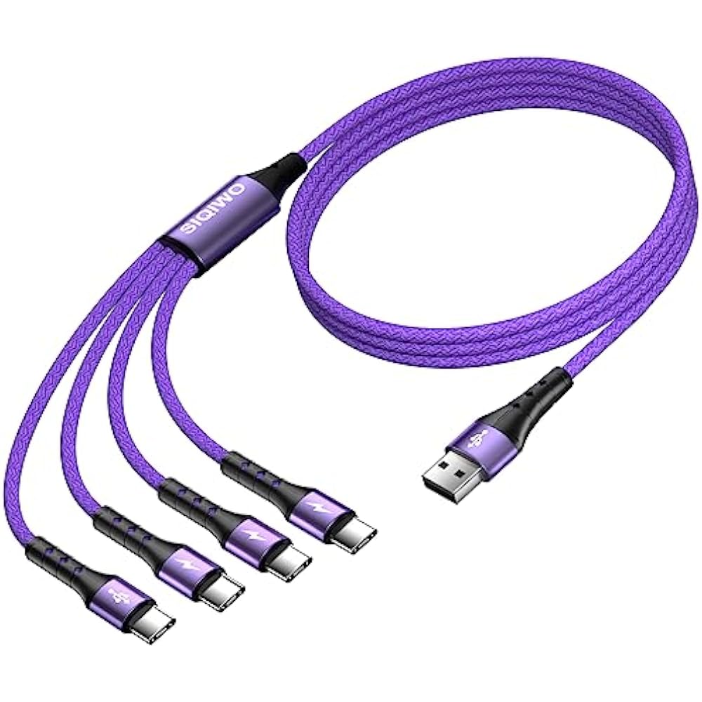 SIQIWO Multi USB C Cable Fast Charging [1.2M/2 Pack] QC 3.0 (3A) USB C Splitter Cable 4 in 1 Char...
