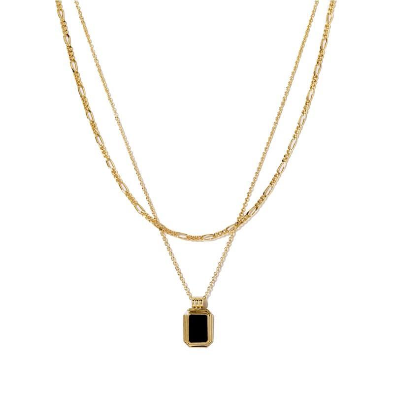 Vintage Black Agate Double Layer Necklace Women Luxury White Mother Of Pearl Choker