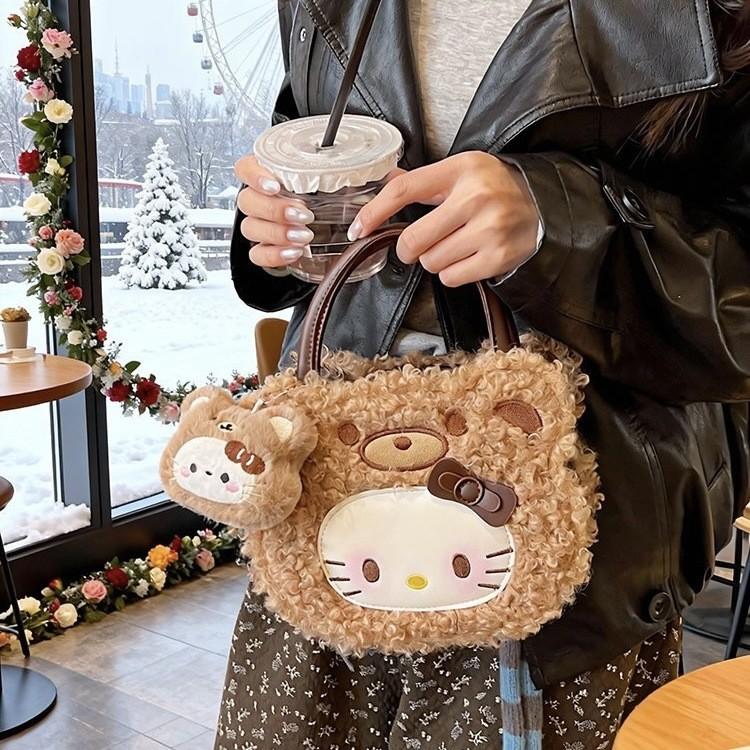 Cartoon Hello Kitty Cat Satchel With Spliced Design And Arch Strap For Daily Casual Wear
