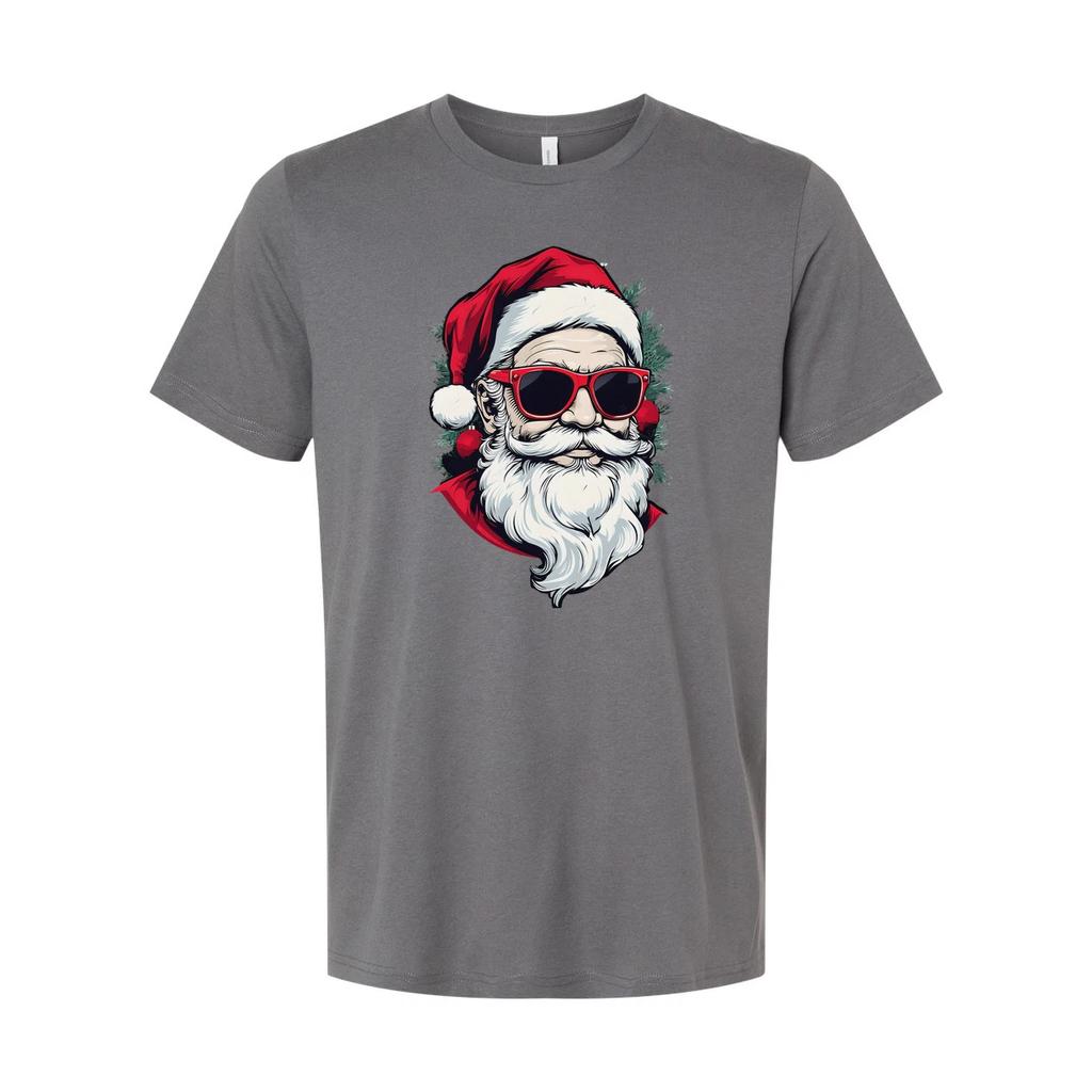 Unisex Christmas T Shirt Featuring Santa Claus Graphic With Red Sunglasses And F