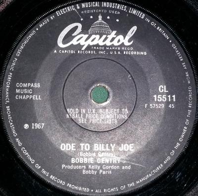 7-дюймовая пластинка БОББИ ДЖЕНТРИ - Ода Билли Джо CL15511 Capitol Records 1967 Великобритания Блюз Б/У