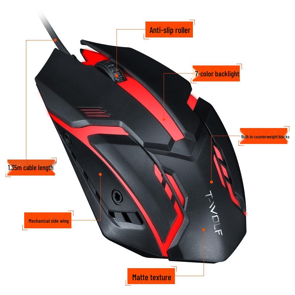 Проводная USB-мышь Thunderwolf V1 с подсветкой для настольного компьютера и ноутбука