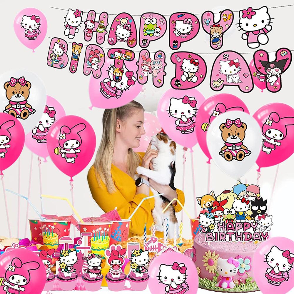 33 шт. Декорации для дня рождения Hello Kitty Включают Баннеры, Топперы для торта, Воздушные шары