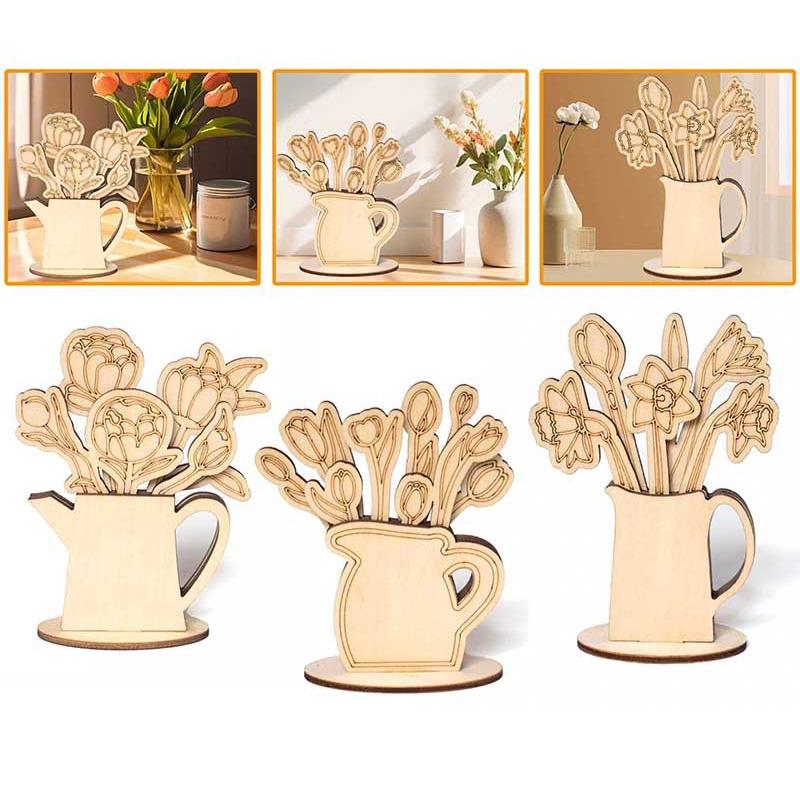 1 шт. Картина для украшения дома, поделки, букет, орнамент, ручная работа, сделай сам, деревянные креативные подарки, многослойные искусственные цветы, ваза для украшения