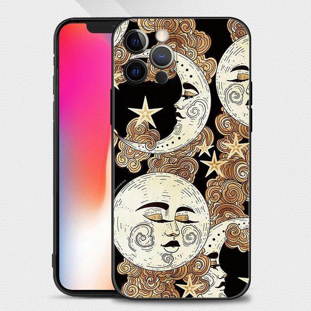 Забавный чехол для телефона с изображением солнца и луны для Iphone 14 13 12 11 Pro Max Xs Max Xr X 7 8 Plus 12 Mini 6s, силиконовый чехол черного цвета