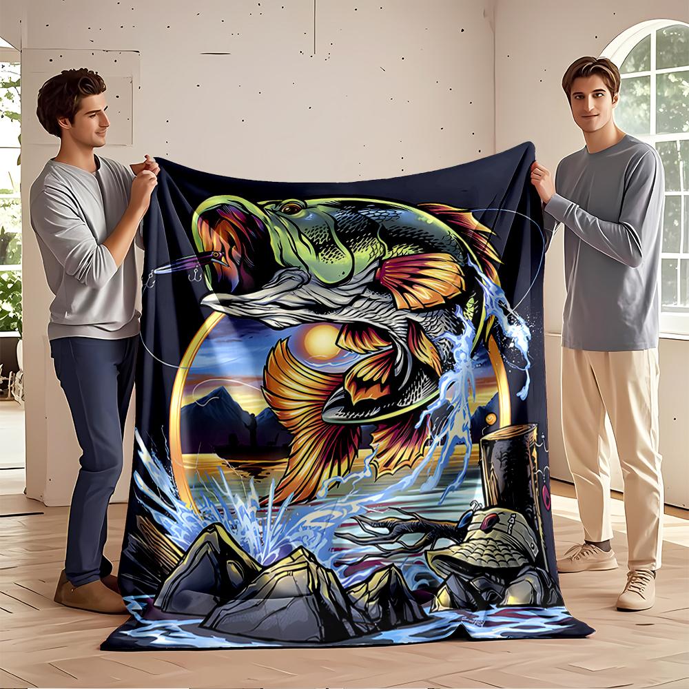 Colorful jumping fish with water splash design Flannel blanket for bedroom, living room, sofa, and nap sofas.