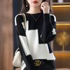 Women Patchwork Knit Warm Sweater Cashmere Long Sleeve Thermal Pullovers O-Neck Casual Loose Sweater Women Autumn Winter