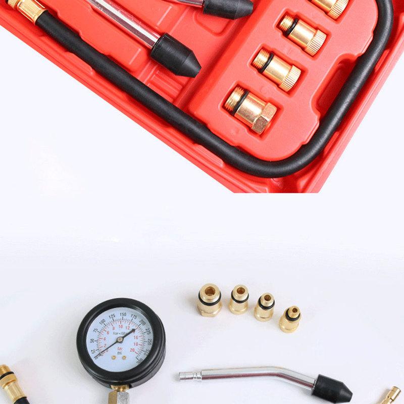 8Pcs Automotive Cylinder Tester Kit with M10 M12 M14 M18 Adapter Compression Tester Kit 0-300 PSI Pressure Gauge
