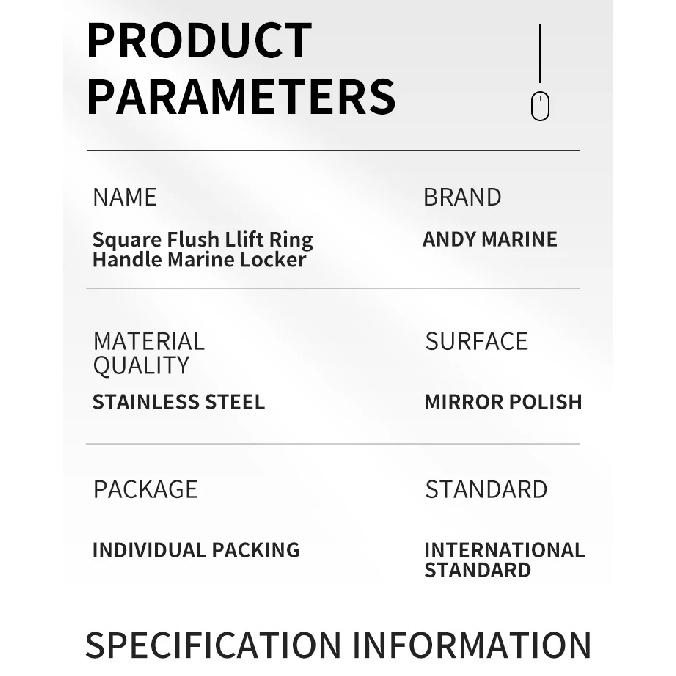 Andymarine Stainless Steel Boat Recessed Hatch Square Flush Llift Ring Handle Marine Locker Flush Lift Ring Pull Deck Hatch Boat