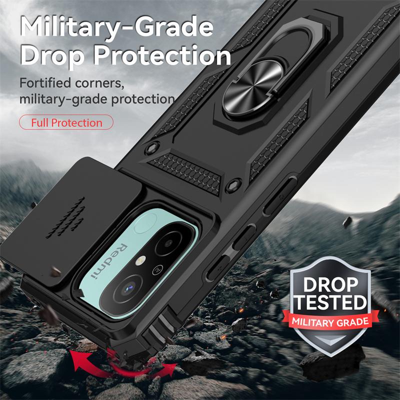 Для Xiaomi Redmi 12C 4G Чехол Броня Противоударный Сдвижная Крышка Объектива Для Redmi12C 12C 12 C Магнитный Автомобильный Держатель Кольцо Чехол Для Redmy 12C