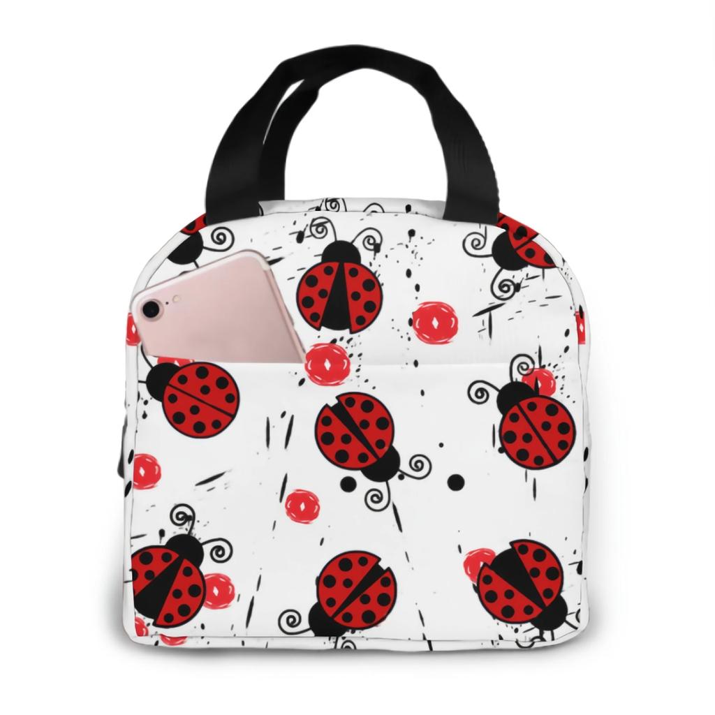 Love Bugs Red Ladybug Insulated Lunch Bag Lunch Box Containers for Women Men Shopping Office School Picnic
