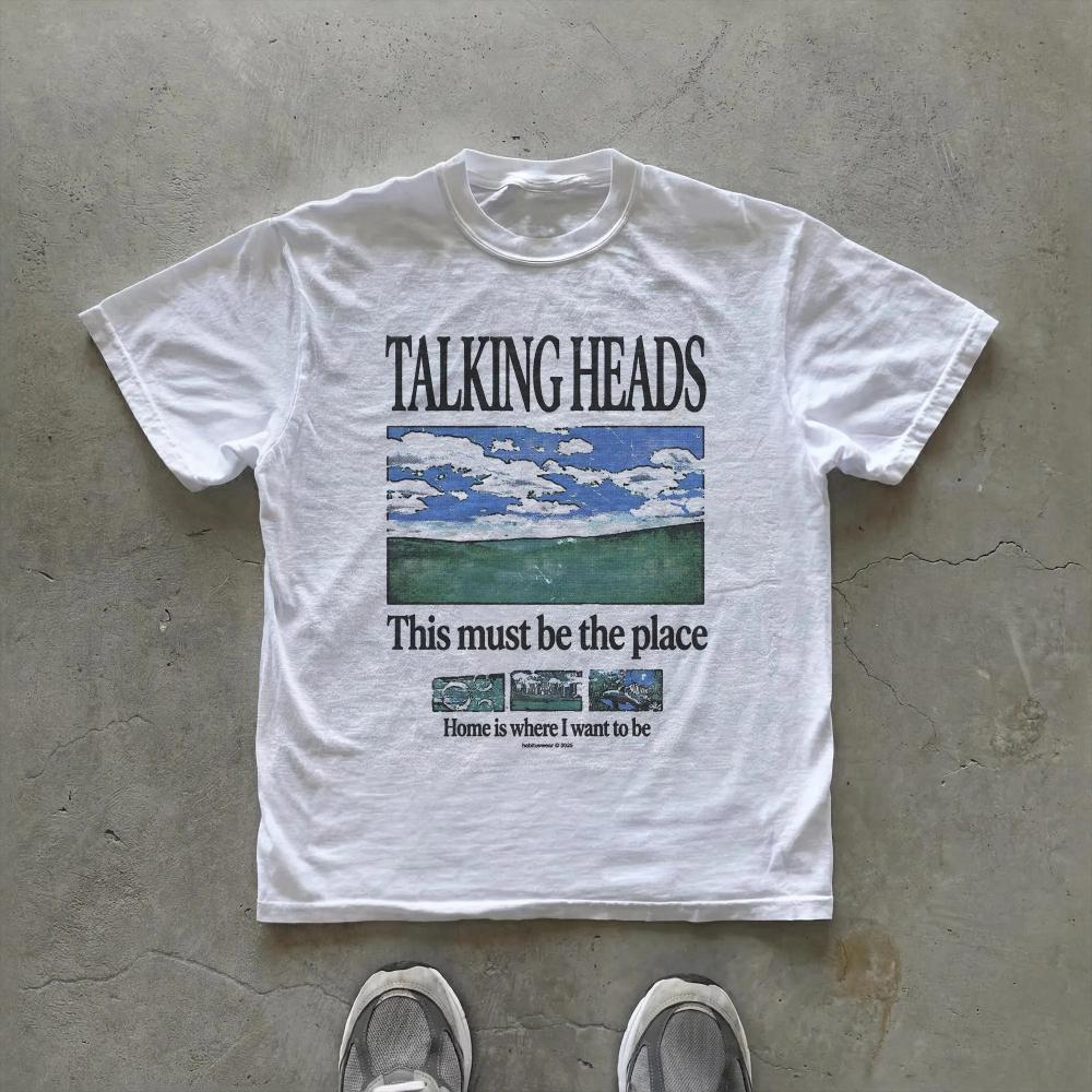 Графическая футболка Talking Heads 'Это место' с текстом песни Вдохновленная роком 70-х Футболка Одежда Графическая Короткий рукав Унисекс Женщины